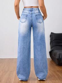 SHEIN Tall بنطلون جينز نسائي كاجوال مزود بجيب وتصميم ممزق مميز ، متعدد الاستخدامات - الأزرق - مشاهدة 2