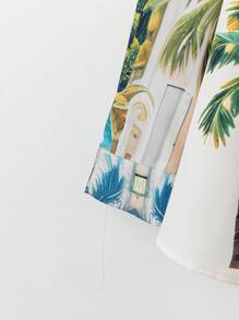 Breezaya Plus Size Women Palm Tree Print Long Sleeve Single-Breasted Shirt And Wide Leg Pants 2pcs Casual Suit Fall Cloth For Women