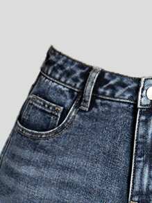 SHEIN Girlism 青少年女孩低腰宽松牛仔裤女童小腿长裤复古宽松牛仔裤 Y2k 街头潮流超大短裤牛仔裤时尚长裤夏季 - 中等水洗藍 - 查看 3