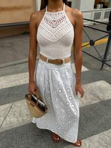 SHEIN Frenchy Women's Fall Casual Solid Color Lace Stitching Top, Fall Women Clothes, Fall Women Tops, Skinny Women Tank Top Summer - Apricot - View 8