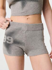 TypaGal 热销夏季针织星星数字图案厚腰带迷你短裤