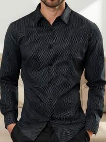 Manfinity Mode 男式前扣长袖有领休闲衬衫