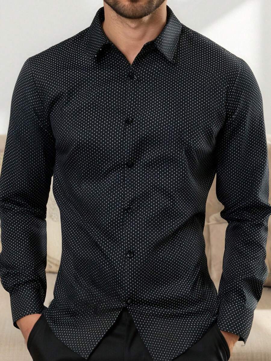 Manfinity Mode 男式前扣长袖有领休闲衬衫