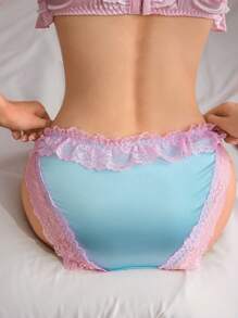 Ruffled Bow Sweet Contrast Color Women Brief Panties - Blue - View 2