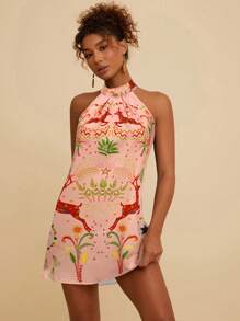 Travachic Vestido corto casual con estampado de ciervos para mujer para vacaciones, ropa de mujer para otoño, vestido de mujer