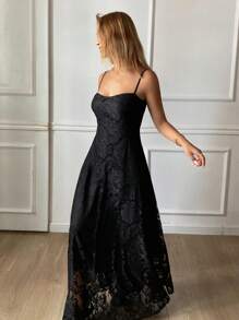 DAZY Váy ren hở lưng thanh lịch, ôm sát, dành cho nữ, mùa xuân/hè, váy suông ngày lễ, váy trang trọng cho nữ - màu đen - Xem 1