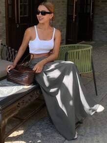 Livesso Casual All-Match Spring And Summer Solid Color A-Line Long Skirt Pleated Women's Skirt,Fall Clothes