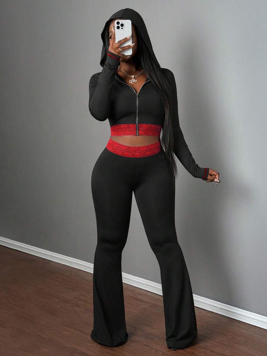 Slaydiva Áo len chui đầu Colorblock, Áo khoác thể thao dài tay mùa thu giản dị cho nữ