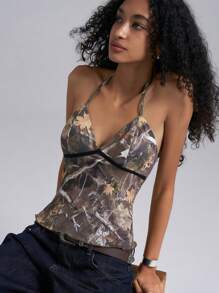 Easelle Women Sleeveless Solid Color Patchwork Simple Fitted Casual Tank Spaghetti Strap Top - Multicolor - View 4