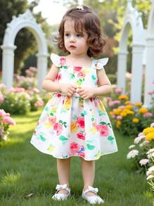 Baby Girls Summer Floral Print Sleeveless Dress - Multicolor - View 1