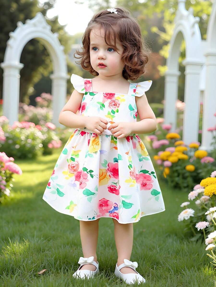 Baby Girls Summer Floral Print Sleeveless Dress - Multicolor - View 1