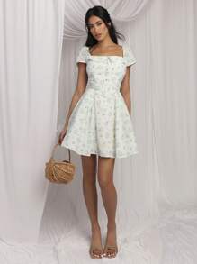 COSMINA Women's Mini Dress, Elegant Ditsy Floral Summer Outfits For Women, Wedding Guest Dress - Multicolor - View 5