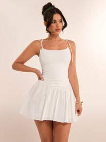 SHEIN BAE Vestido de tirantes minimalista elegante tipo línea A de color blanco puro, adecuado para citas, fiestas, bodas, graduación y uso diario - Blanco - Ver 4