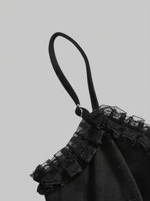 ROMWE Kawaii Y2K Punktmuster Schleifenband Minikleid ultra kurz - Schwarz - Übersicht 5