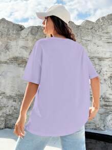 Al Najma 超大月亮灯笼字母图案圆领短袖 T 恤，女士休闲套头衫，夏季