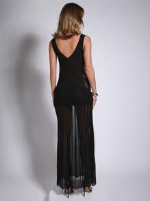 COSMINA Women's Long Black Crochet Hollow Out Mesh Vacation Dress - Black - View 2