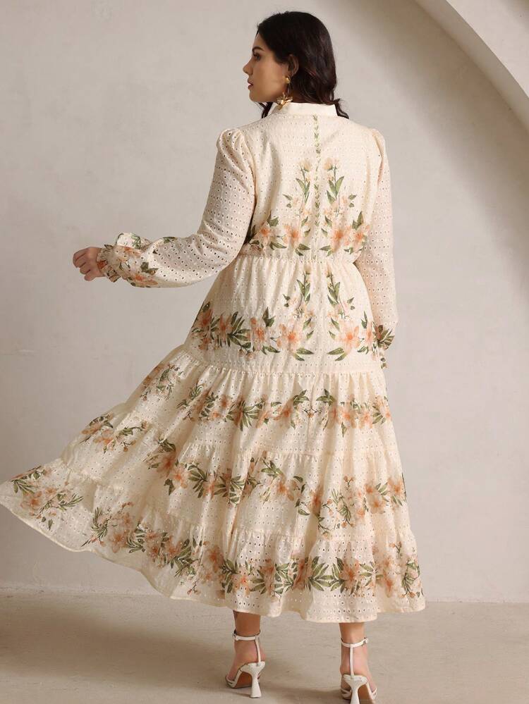 プラスサイズ レディース 長袖プリントワンピース、ボヘミアン リゾートウェア、春夏