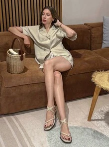 Chiquease Women INS Style Bamboo Knot Shorts, Minimalist Fashion Casual Daily Wear - Apricot - View 5