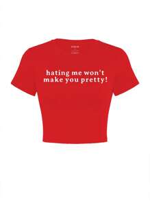 Women's Short Fitted T-Shirt, Casual & Fashion For Daily Wear - Red - View 3