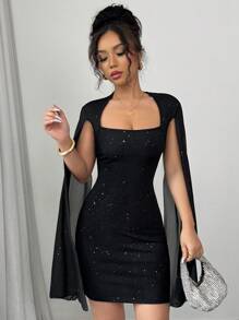 Chiquease 女士性感 V 领灯笼袖修身连衣裙