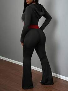 Slaydiva Áo len chui đầu Colorblock, Áo khoác thể thao dài tay mùa thu giản dị cho nữ - Đỏ - Xem 9