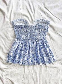 Soleia Débardeur ample à taille nouée, coupe évasée avec volants, sans bretelles. Tenue de vacances décontractée, grande taille - Multicolore - Voir 2