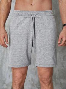 EURMUSE Pantalones cortos de hombre de unicolor simple con cordón a la cintura - Gris - Ver 3