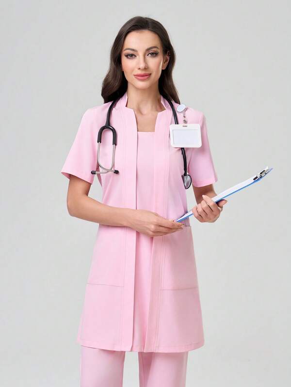 TaskEZ Uniforme colorate de primăvară și vară, ocazional, multifuncțional, cu mai multe buzunare, uniforme de scrub confortabile pentru femei, potrivite pentru spitale, clinici și spitale pentru animale de companie, mâneci scurte și pantaloni lungi, de culoare uni