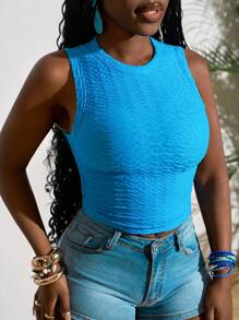 Slaydiva Women Hollow Out Slim Fit Camisole, Minimalist Fashion For Casual Daily Wear - Blue - View 6