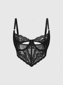 ROMWE Dark Gothic Lace Bra And G-String Sexy Lingerie Set - Black - View 7