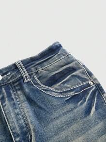 ROMWE J-Fashion Y2K Style Low Waist Butterfly Embroidered Rhinestone Decor Women Denim Mini Skirt - Blue - View 3