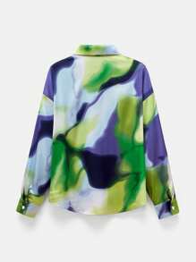 Maija Women's Fashion Tie-Dye Pattern Print Charmeuse Single-Breasted Lapel Long Sleeve Shirt, Versatile For Spring