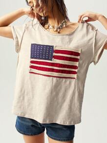 Bohemela Boho Women Casual Loose Knit Short Sleeve Solid Color Sweater - Apricot - View 2