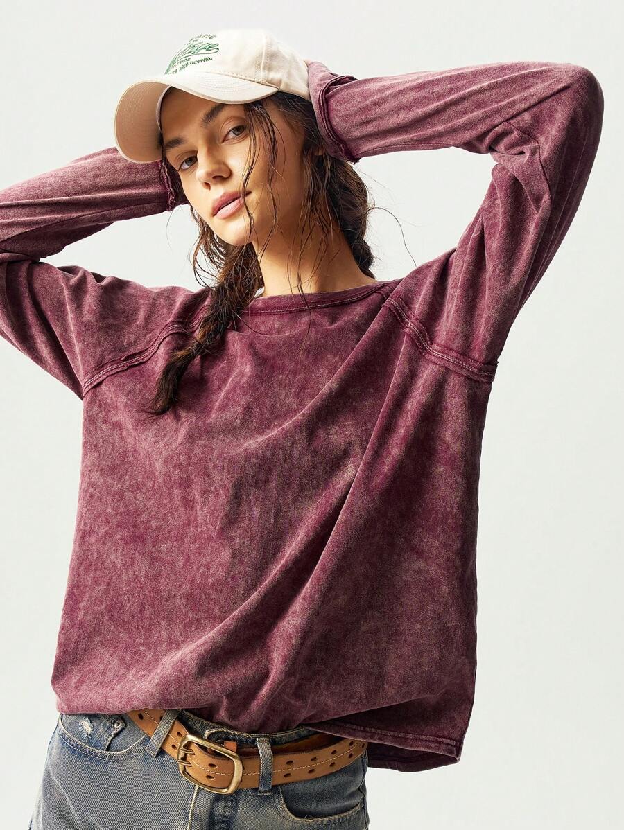 Bohemela 女士休闲纯色针织圆领长袖宽松 T 恤