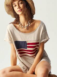 Bohemela Boho Women Casual Loose Knit Short Sleeve Solid Color Sweater - Apricot - View 4