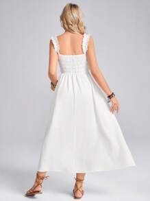 Wildy Sea Dress Western Boho Women Clothing Easter Women Dress Spring White Sleeveless Smocked A-Line Mid-Length Dress For Women - White - View 2