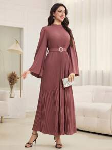 Graceveil Eenvoudige V-hals Flare Mouw Lange Casual Jurk voor Dames
