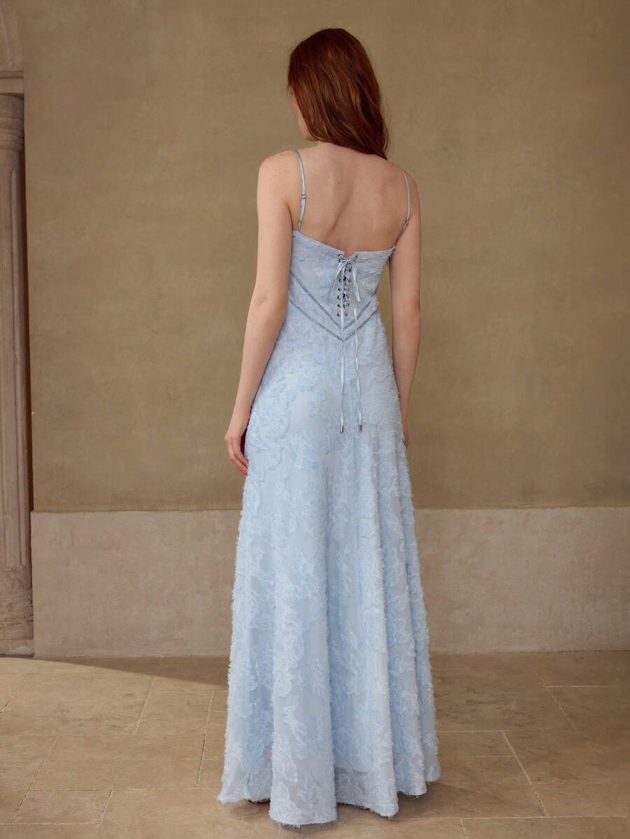 MOTF PREMIUM TEXTURED LACE UP BACK SLIP DRESS - Blue - View 2