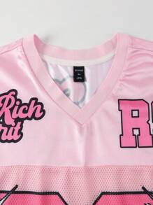 ROMWE MEN Prep Men's Jersey Shiny Fabric Mesh Insert Sports Short Sleeve Top & Shorts, Baseball Suit, Sports Uniform - Pink - View 3