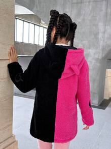 SHEIN Chaqueta de manga larga con cremallera, de color block, de para niñas preadolescentes - Negro - Ver 2