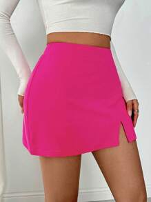 Muchica Summer SkirtLadies' Side Split Hem Skirt - Hot Pink - View 4
