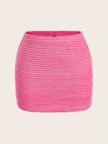 Slaydiva Conjunto de 2 piezas de top bandeau con textura rosa y mini falda ajustado para mujer, outfit de vacaciones