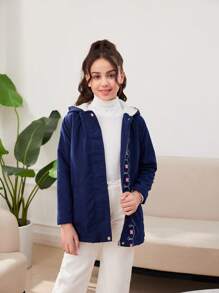 SHEIN Giacca con cappuccio a maniche lunghe con stampa semplice per ragazze pre-adolescenti