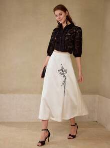 MOTF PREMIUM LACE BUTTON UP TOP - Black - View 3