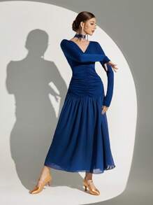 Dansine Ballroom Dance Dresses Extra Voluminous Skirt With Long Sleeve Crinkle Women's Dance Dress