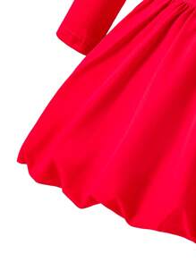 Vestito casual a maniche lunghe con collo tondo e pieghe per ragazze giovani