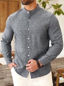 ResortEase Plus Size Men Casual Minimalist Shirt, Suitable For Everyday Wear - Grey - View 5