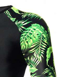 Manfinity Men's Tropical Print Long Sleeve Rash Guard Swim Shirt For Surfing And Swimming - Multicolor - View 4