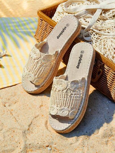 Styleloop Women's Criss-Cross Linen Woven Flat Sandals, European & American Fashion Casual Retro Vacation Shoes, Spring/Summer