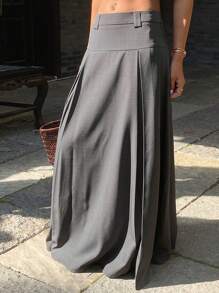 Livesso Casual All-Match Spring And Summer Solid Color A-Line Long Skirt Pleated Women's Skirt,Fall Clothes